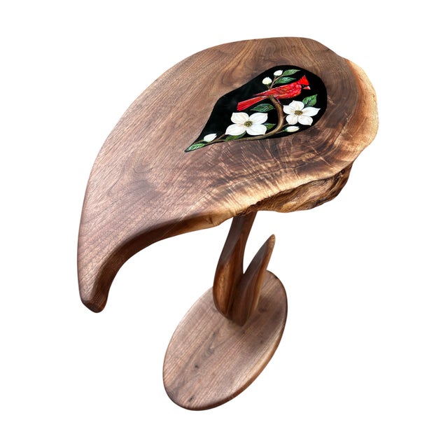 Wood Handcrafted Black Walnut Cardinal Accent Table | Sculptural Nature Art For Sale - Image 7 of 10