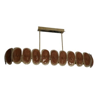 Art Deco Murano Art Glass Oval Amber and Cream Chandelier and Pendant, 2000 For Sale