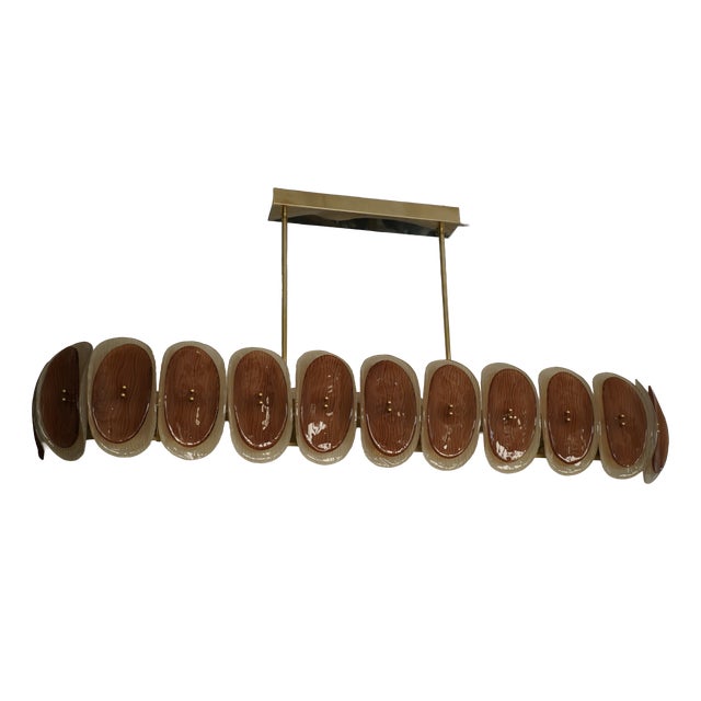 Art Deco Murano Art Glass Oval Amber and Cream Chandelier and Pendant, 2000 For Sale
