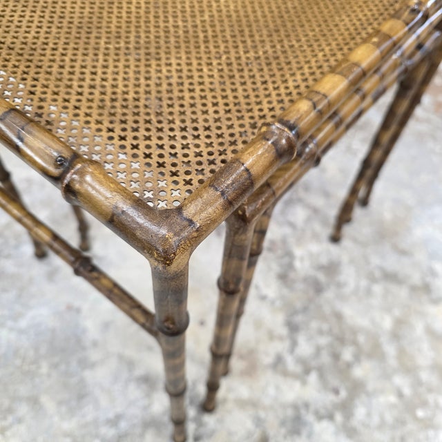 Mid 20th Century Vintage Hollywood Regency Faux Tortoiseshell, Faux Bamboo & Faux Cane Metal Nesting Tables – Set of 3 For Sale - Image 5 of 8