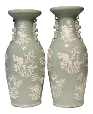 Late 19th C Chinese Celadon and White Floor Vases - a Pair