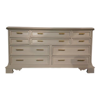 Vintage Bassett Custom Refinished 12 Drawer Dresser With Natural Wood Top For Sale