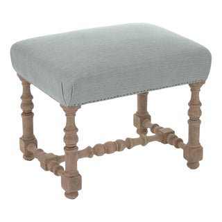 Audrey Bobbin Leg Stool - Sage Linen / Natural Oak Frame For Sale