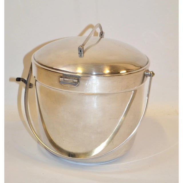 1940s 1940s Art Deco Cresent Silver Plated & Porcelain Insulated Ice Bucket Barware Hinged Lid For Sale - Image 5 of 13