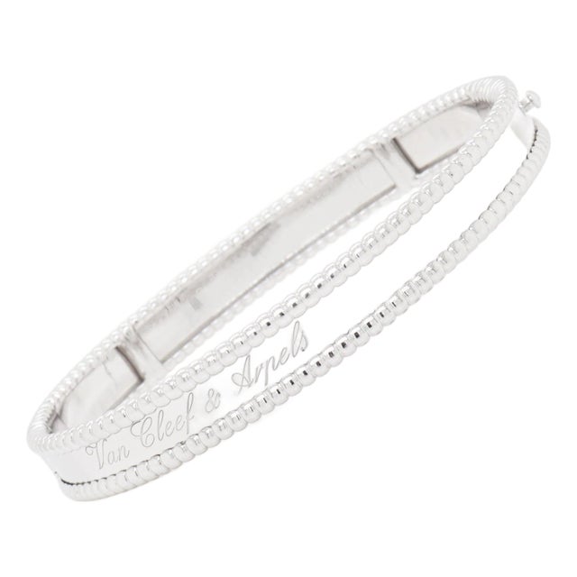 Van Cleef & Arpels Vca 18k White Gold Perlée Signature Bracelet, Medium Model For Sale