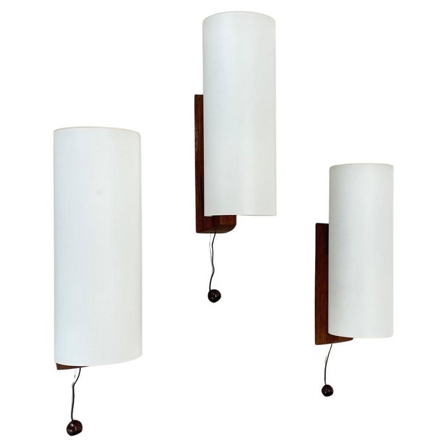 Vintage Satin White Glass and Teak Wall Lights, 1960s, Set of 2 For Sale - Image 18 of 18