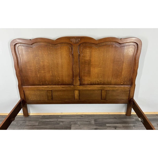 Vintage French Louis XVI Style Double Carved Bed in Oak For Sale - Image 4 of 11