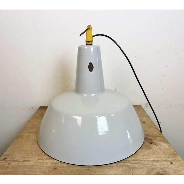 Industrial Grey Enamel Factory Pendant Lamp from Philips, 1960s For Sale - Image 11 of 16