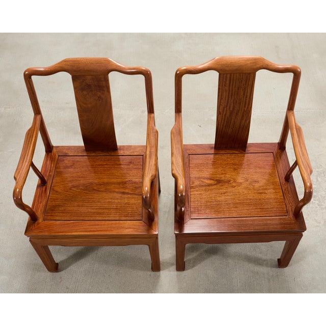 Mid 20th Century Pair of Chinese Export Ming Dynasty-Style Hardwood Armchairs For Sale - Image 5 of 18