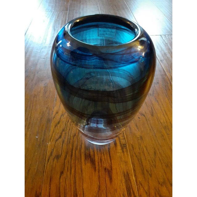 1980s 1980s Hand Blown Art Glass Made in Poland Blue/Amethyst Vase For Sale - Image 5 of 6