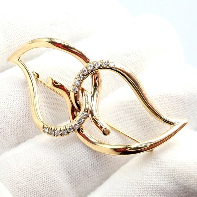 Vintage Tiffany & Co. Yellow Gold Diamond Two Leaf Double Brooch Pin For Sale - Image 13 of 13