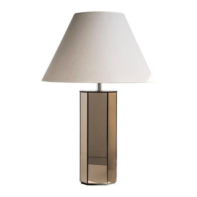 Brown Vintage Tall Mirrored Table Lamp, 1980 For Sale - Image 8 of 8