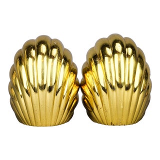 1960s Art Deco Solid Brass Seashell Bookends Set of 2 For Sale