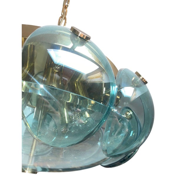 Italian 1960s Cristal Arte Beveled Glass & Brass Pendant For Sale - Image 3 of 7