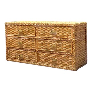 Late 20th Century Vintage Coastal Braided Rattan Dresser For Sale