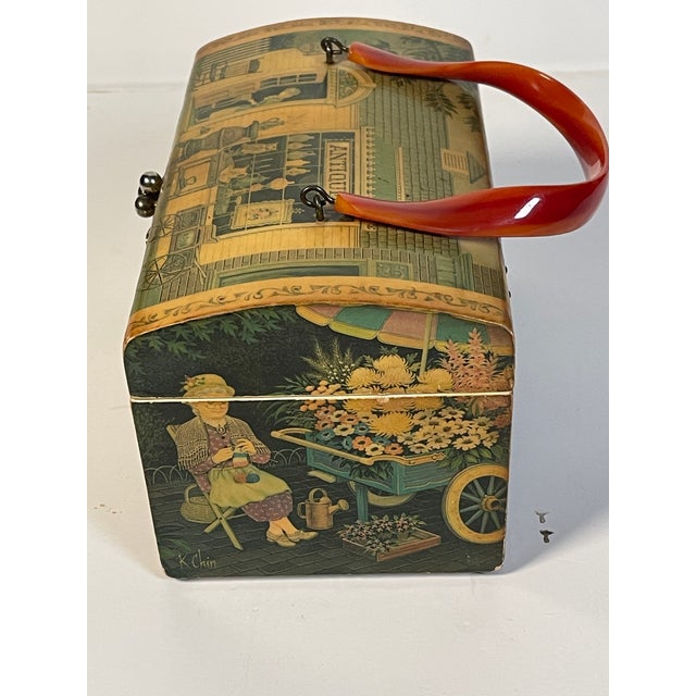 Antique Palm Beach Box Bag W Lucite Handle For Sale - Image 4 of 8