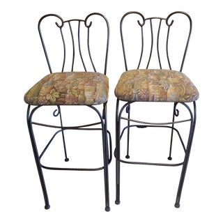 Late 20th Century Gray Wrought Iron Bar Stools- Set of 2 For Sale