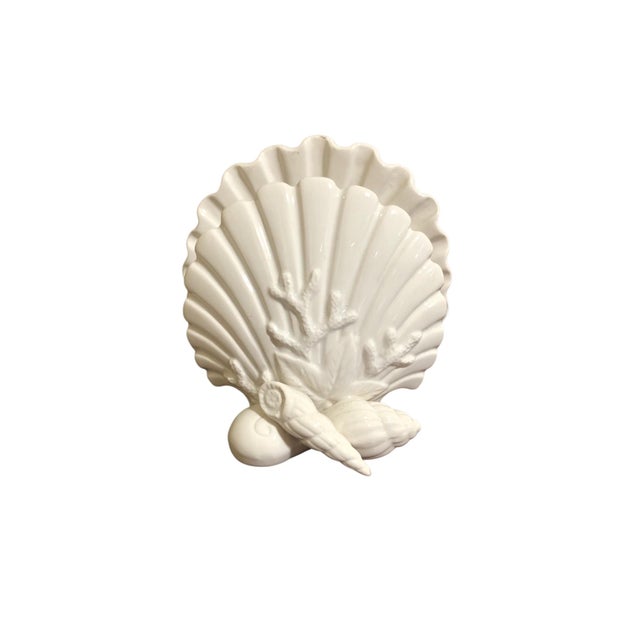 Boho Chic 1980s Retired Fitz and Floyd Coral Shells Serving Bowls and Napkin Holder - Set of 3 For Sale - Image 3 of 9