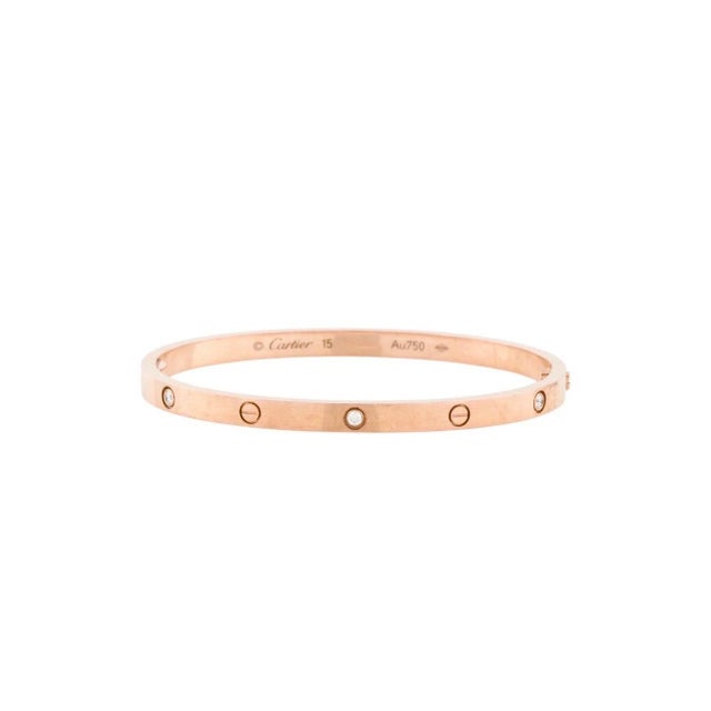 Contemporary Authentic Cartier Love 6 Diamonds 18 Kt Rose Gold , Size 15 , Box + Certificate For Sale - Image 3 of 18