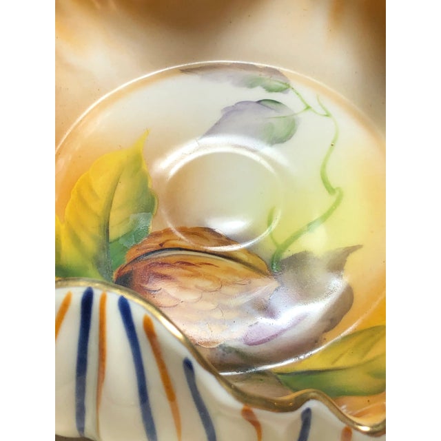 Vintage 1930s Woodland Noritake Morimura Hand Painted China Striped and Walnut Pattern Bowl For Sale - Image 12 of 12