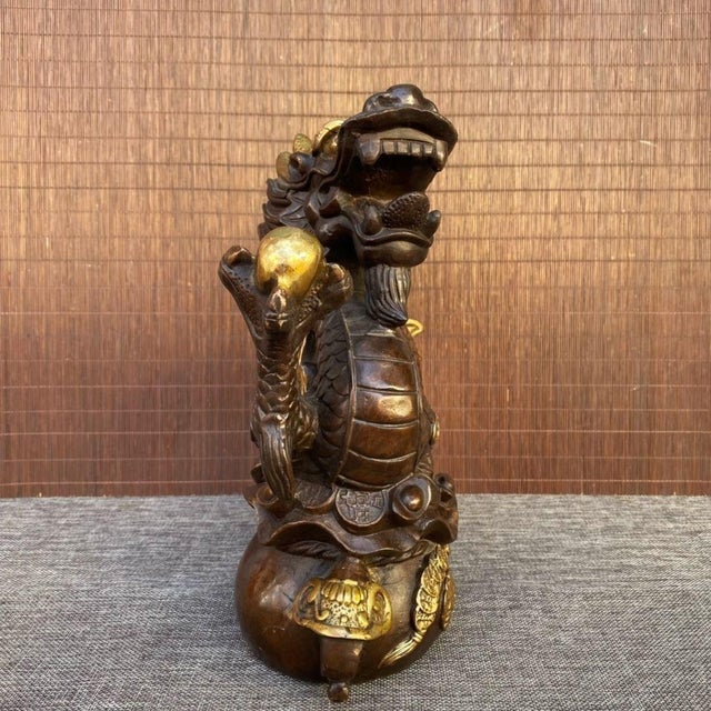 Late 20th Century Gilt Bronze Dragon on Treasure Basin Sculpture For Sale In Los Angeles - Image 6 of 9