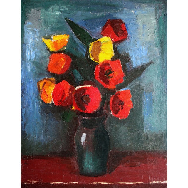 Red Aleksandr Rodin, Flowers, Oil on Cardboard, 1970s For Sale - Image 8 of 8