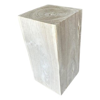 Andrianna Shamaris Minimalist Bleached Teak Wood Side Table or Pedestal For Sale