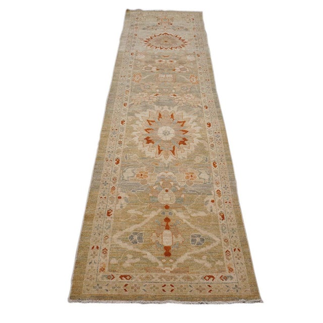 Turkish Wool Sultanabad Master 3x12 Khaki, Slate, & Rust Handmade Runner Rug #1142113 For Sale - Image 11 of 12