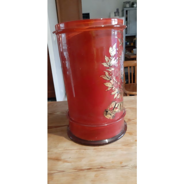 Red and Gold Screen-Printed Glass Pharmacy Jar, 1920 For Sale - Image 6 of 18