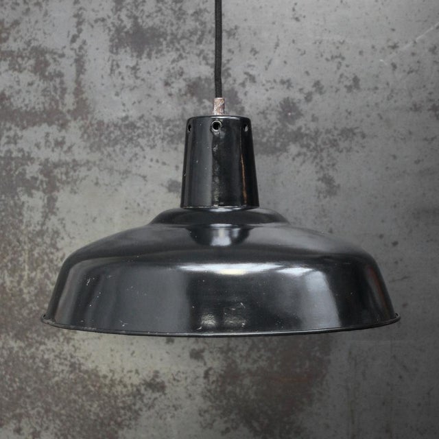French factory pendant light Black enamel, white interior E27 / E26 Up to 250V (Europe/UK Standard).The wiring of this...