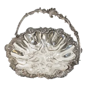 19th Century Nautical Themed Silverplate Bowl With Seashells and Dolphins