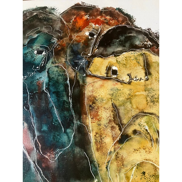 1970’s Original African American Artist Calvin Waller Burnett Abstract 3 Nudes Painting For Sale - Image 4 of 5