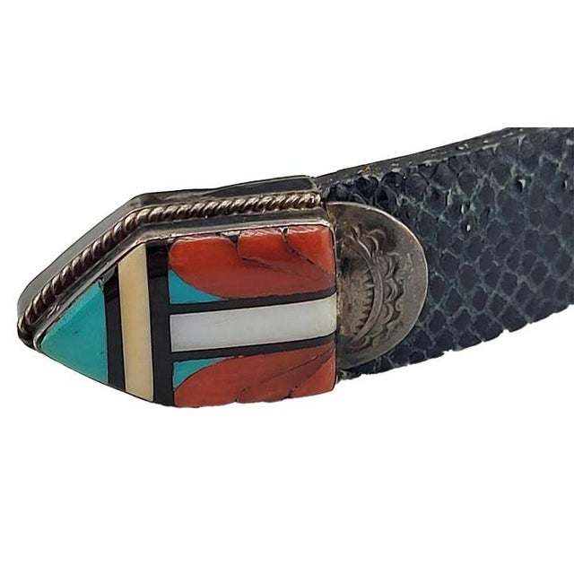 Turquoise Rare Native American Zuni C & D Cooche Cooeyate Signed Inlay Sterling 2 Pc Ranger Lizard Belt For Sale - Image 8 of 10