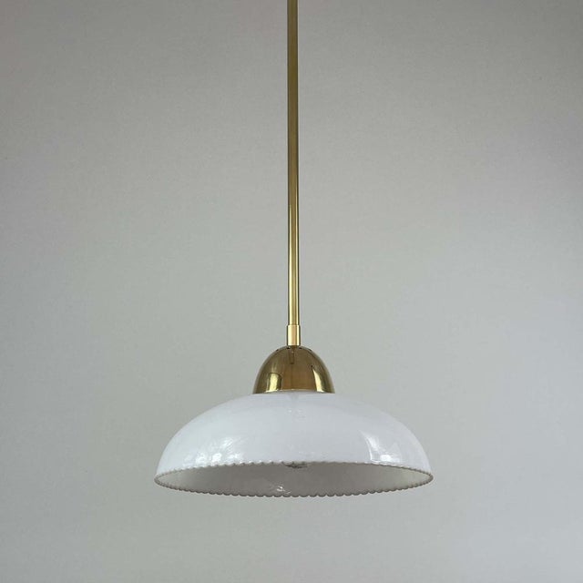 Art Deco White Opaline Glass and Brass Pendants, Sweden, 1940s, Set of 2 For Sale - Image 9 of 14