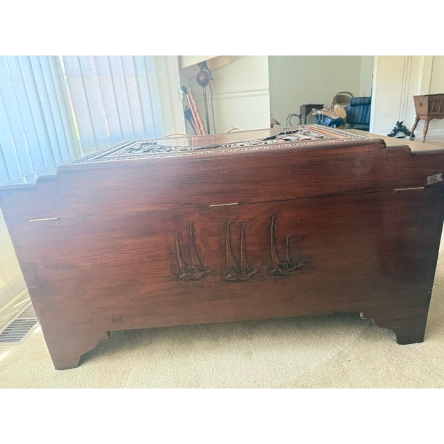 Early 20th Century Chinese Camphor Carved Wood Chest For Sale - Image 16 of 17