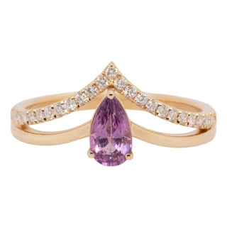 Pink Sapphire Ring With Natural Diamonds Accents: Solid 14k Gold, 7x4mm For Sale