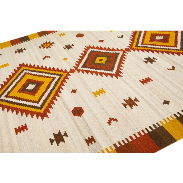 2020s Modern Kilim Handmade Multicolor Geometric Wool Rug For Sale In New York - Image 6 of 7