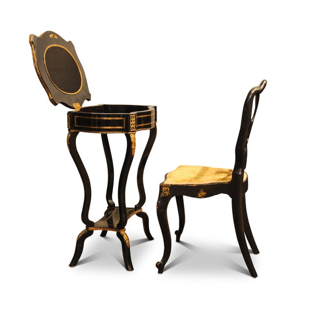Black Antique French Ebonised Poudreuse with Mounted Decorative Gilt, 1800s For Sale - Image 8 of 9