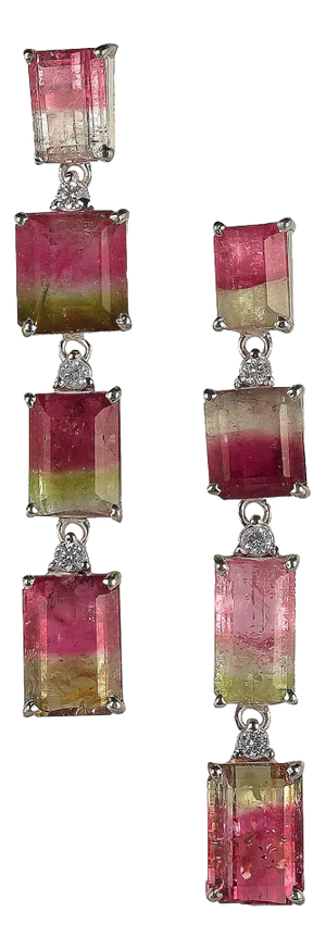 Green and Pink Bi-Color Tourmaline Dangle Earrings - 2 Pieces