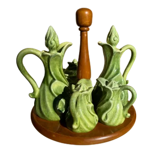 Vintage Mid Century Metlox Cabbage Figurine Condiment Serving Set- 6 Pieces