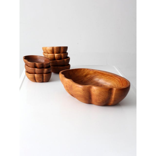 Brown Mid 20th Century Mid-Century Modern Wood Serving Bowl Set For Sale - Image 8 of 15