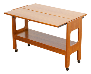 Mid Century Teak Mechanical Bar Cart Folding Console Table