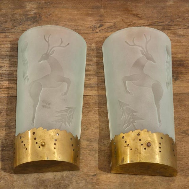 Metal Wall Scones in Etched Glass Decor by Glössner, 1890s, Set of 2 For Sale - Image 7 of 15