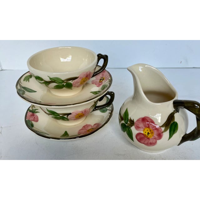 Vintage Franciscan Desert Rose Cups, Saucers, and Creamer For Sale - Image 9 of 13