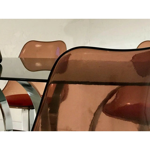 Vintage Metal, Glass, and Acrylic Glass Dining Table & Chairs Set, Set of 5 For Sale - Image 4 of 13