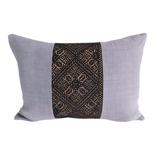 Antique Black and Blue Embroidered Fez Bolster Decorative Pillow For Sale