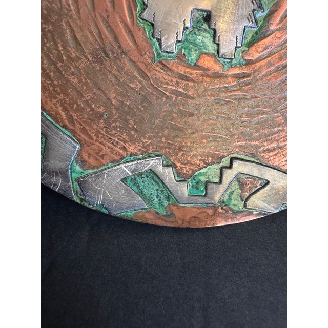 Vintage Peruvian Wall Plate Silver & Copper Mixed Media Decorative Handmade For Sale - Image 6 of 11