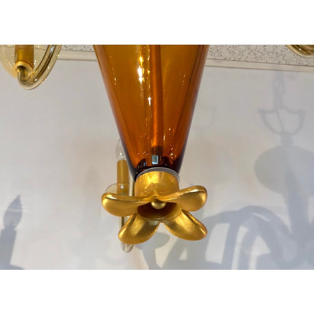 Modern Vintage Myran Allan Luxury Lighting Italian Amber Murano Glass Chandelier For Sale - Image 3 of 8