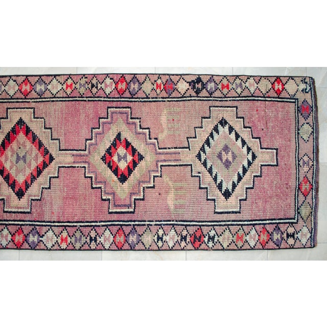 1960s Runner Rug Turkish Hand-Knotted Rug Pink Hallway Decor Kitchen Runner 3x10 Ft Approx For Sale - Image 11 of 14