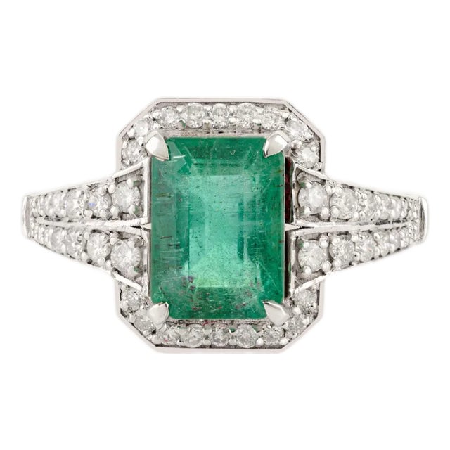 Certified Zambian Emerald Statement Ring in 14k Gold Size 5 For Sale